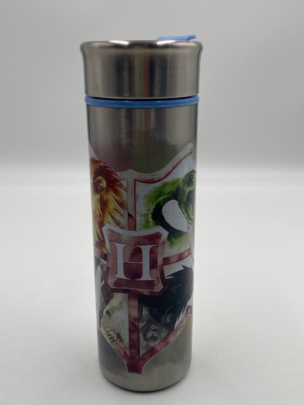 Wizarding World of Harry Potter Hogwarts Crest Metal Water Bottle Thermos READ